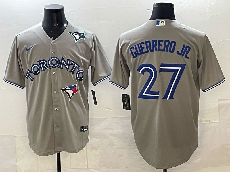 Men 2025 Nike Toronto Blue Jays #27 Guerrero jr Grey Game MLB Jersey 04